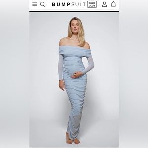 Bumpsuit Off The Shoulder Soft Mesh Dress in Blue